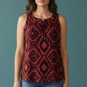 RUSSELL KEMP Geometric Diamond Pattern Lace Up Sleeveless Top